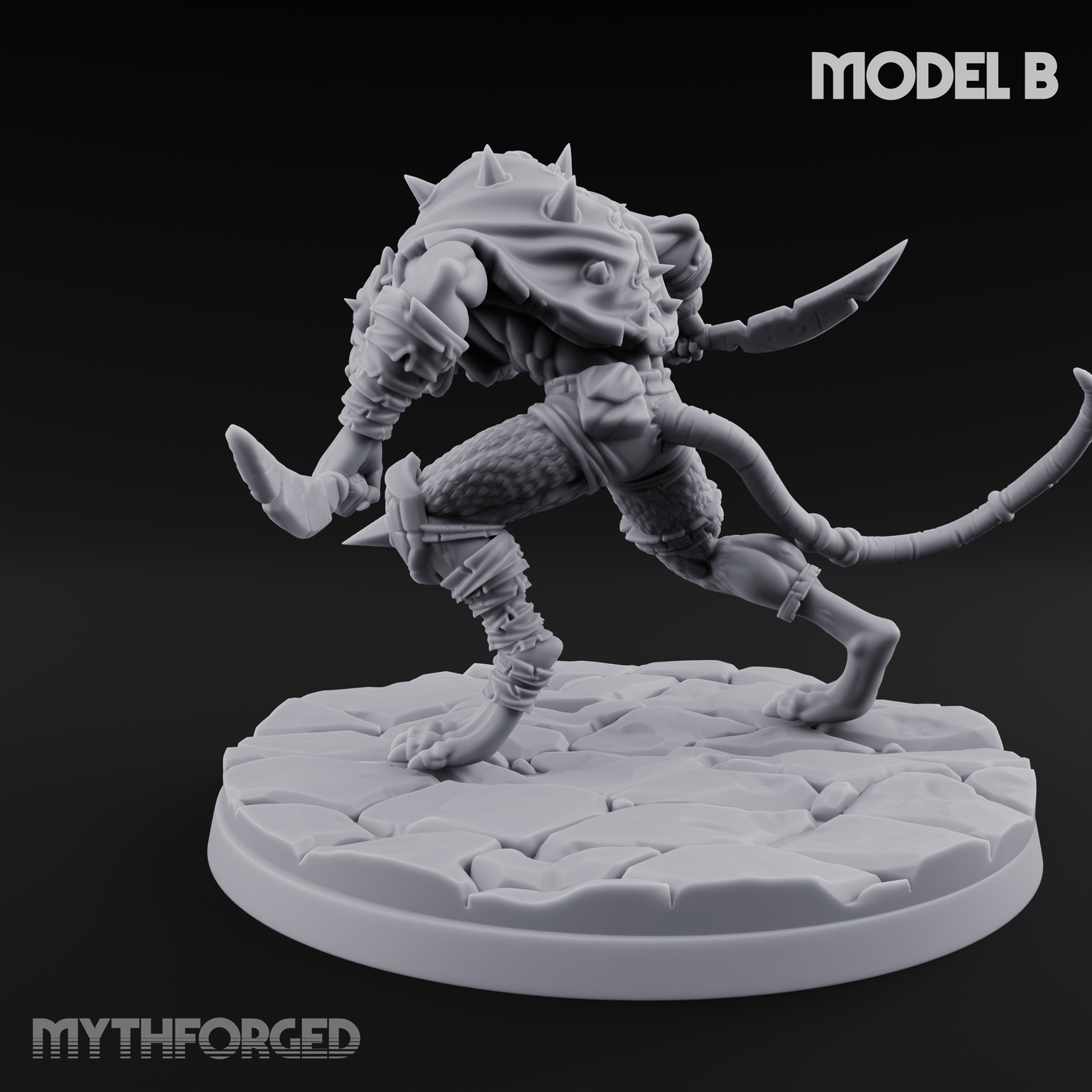 Weapons Spread Wide Screeching Ratfolk B Miniature for Dungeons and Dragons, Pathfinder or other TTRPGs