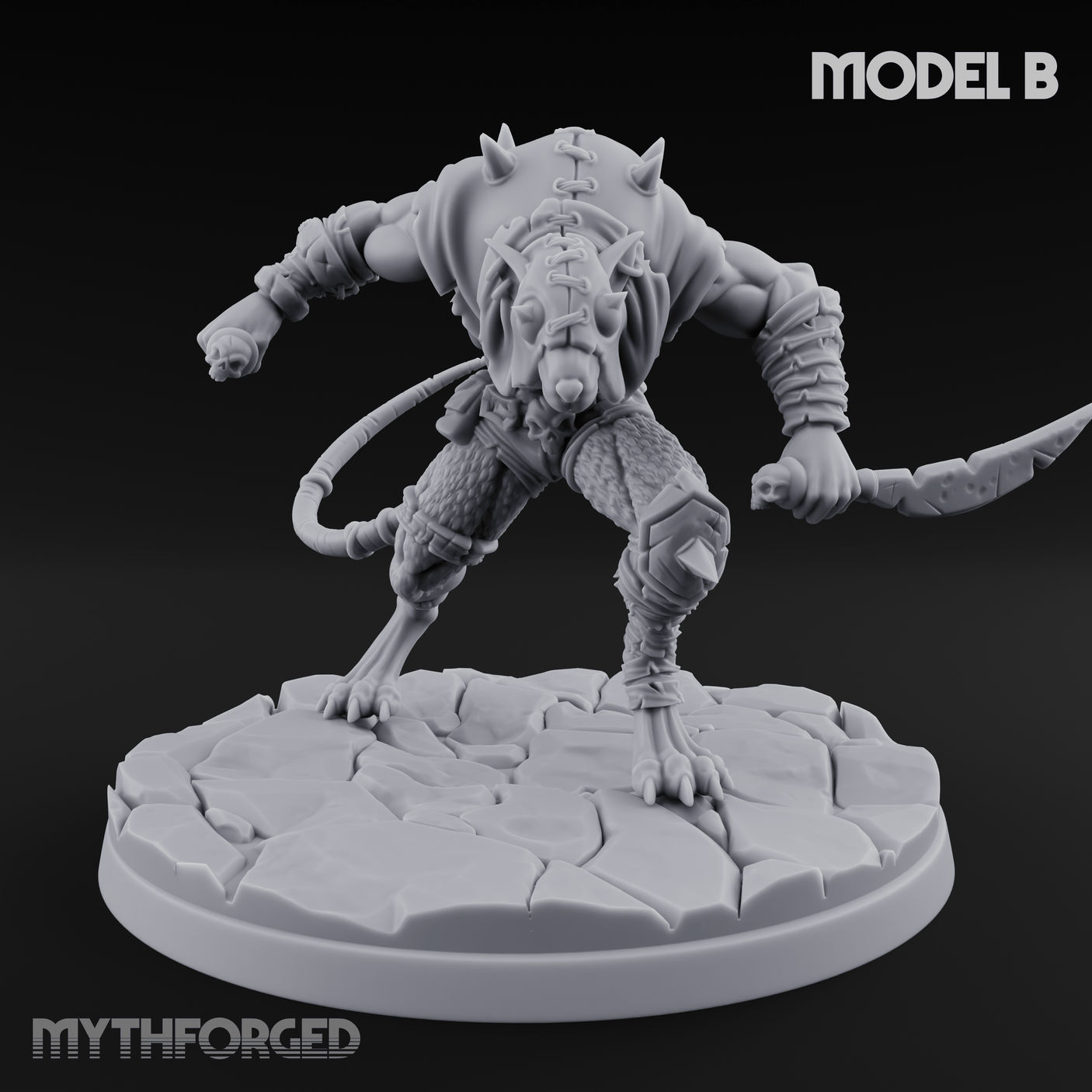 Weapons Spread Wide Screeching Ratfolk B Miniature for Dungeons and Dragons, Pathfinder or other TTRPGs