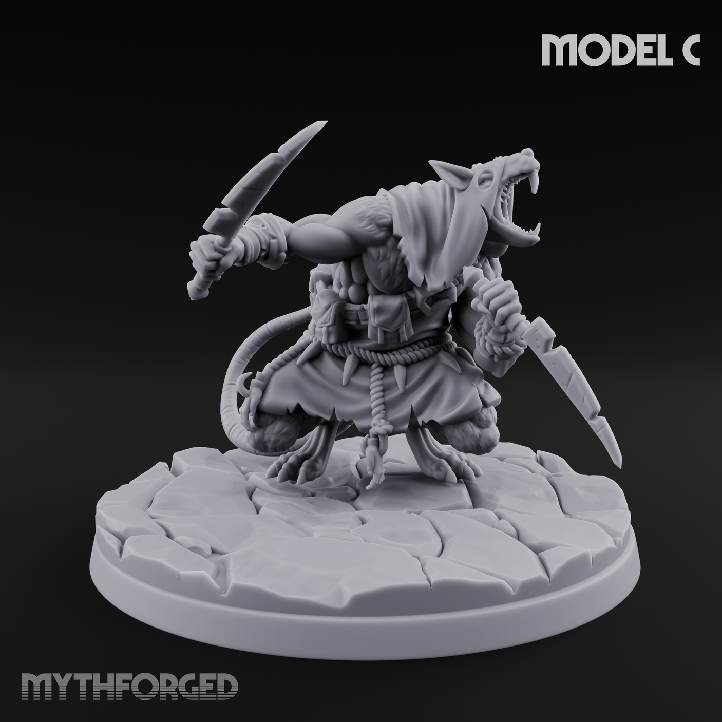 Weapons Spread Wide Screeching Ratfolk Miniature for Dungeons and Dragons, Pathfinder or other TTRPGs