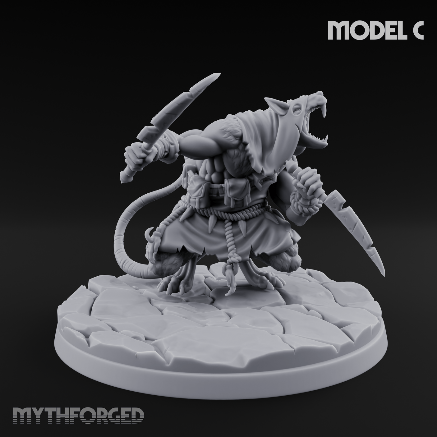 Weapons Spread Wide Screeching Ratfolk Miniature for Dungeons and Dragons, Pathfinder or other TTRPGs