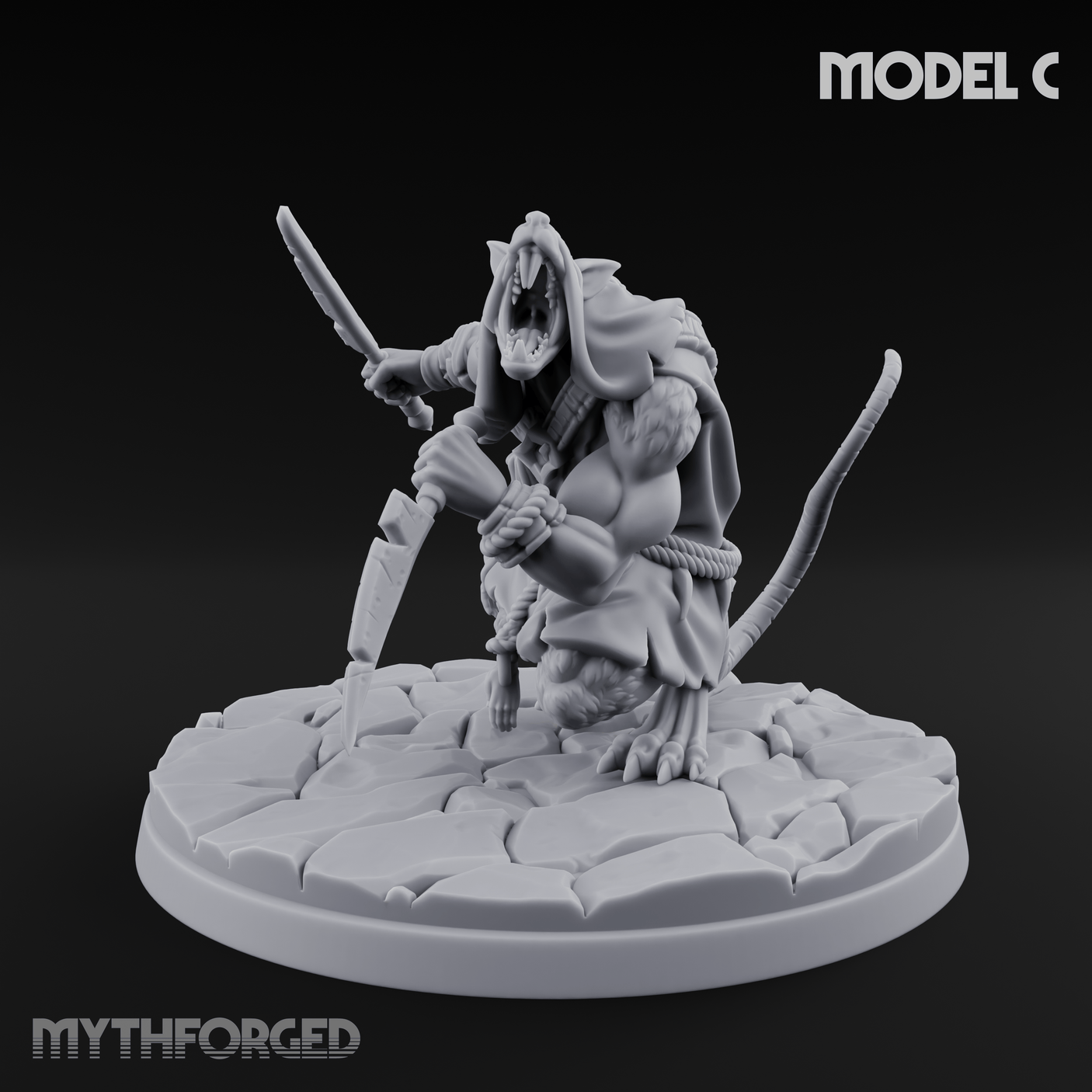 Weapons Spread Wide Screeching Ratfolk C Miniature for Dungeons and Dragons, Pathfinder or other TTRPGs