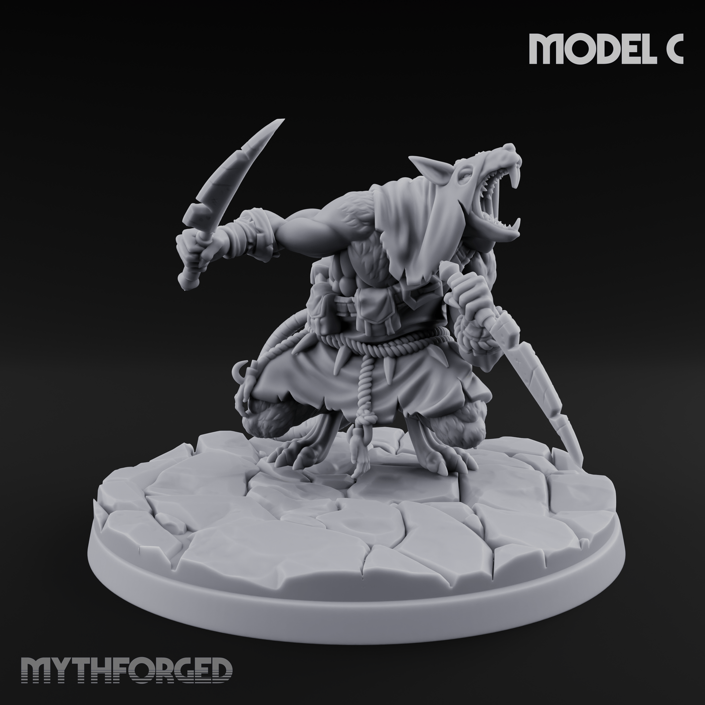 Weapons Spread Wide Screeching Ratfolk C Miniature for Dungeons and Dragons, Pathfinder or other TTRPGs