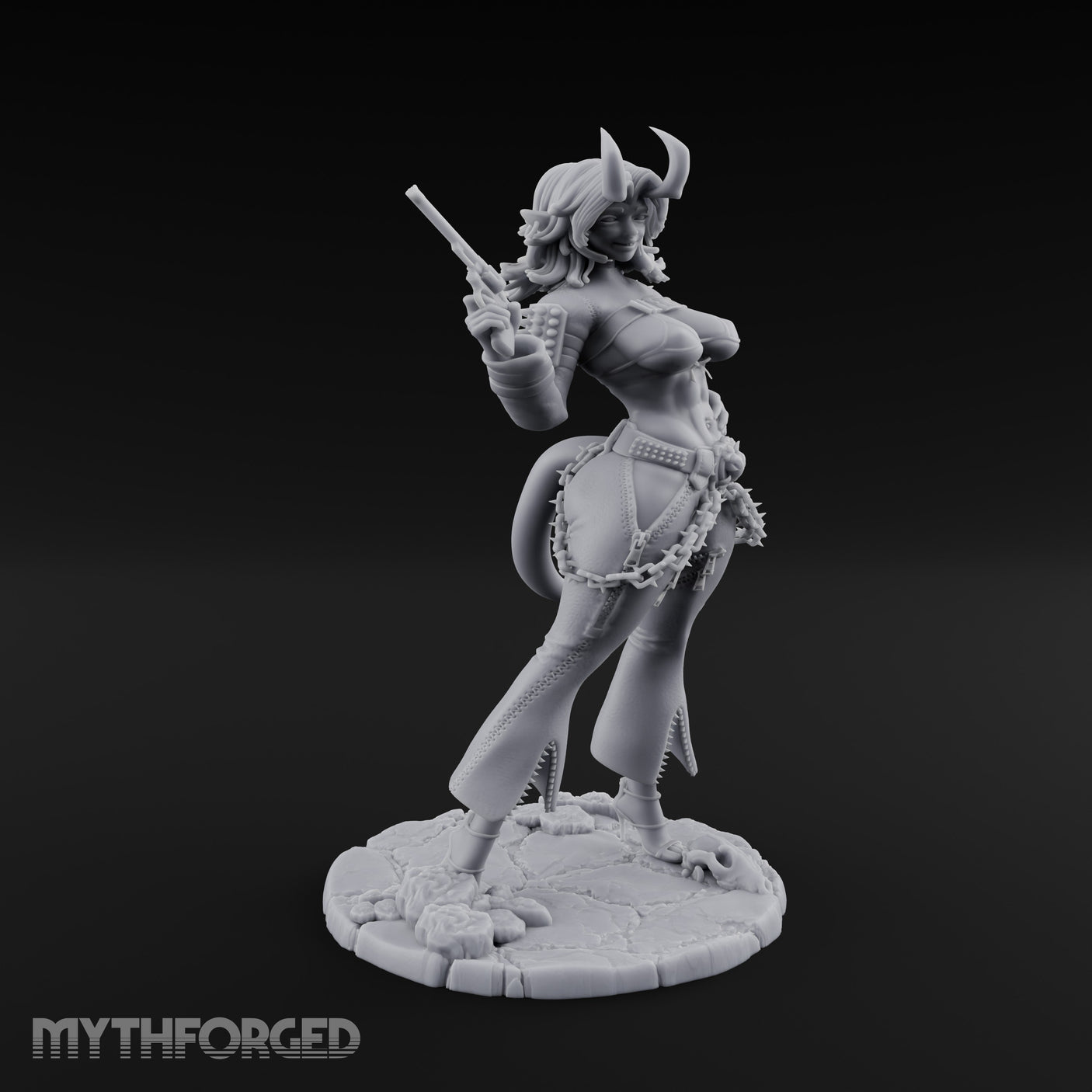 Revolver Raised Smirking Tiefling Gunslinger Miniature for Dungeons and Dragons, Pathfinder or other TTRPGs
