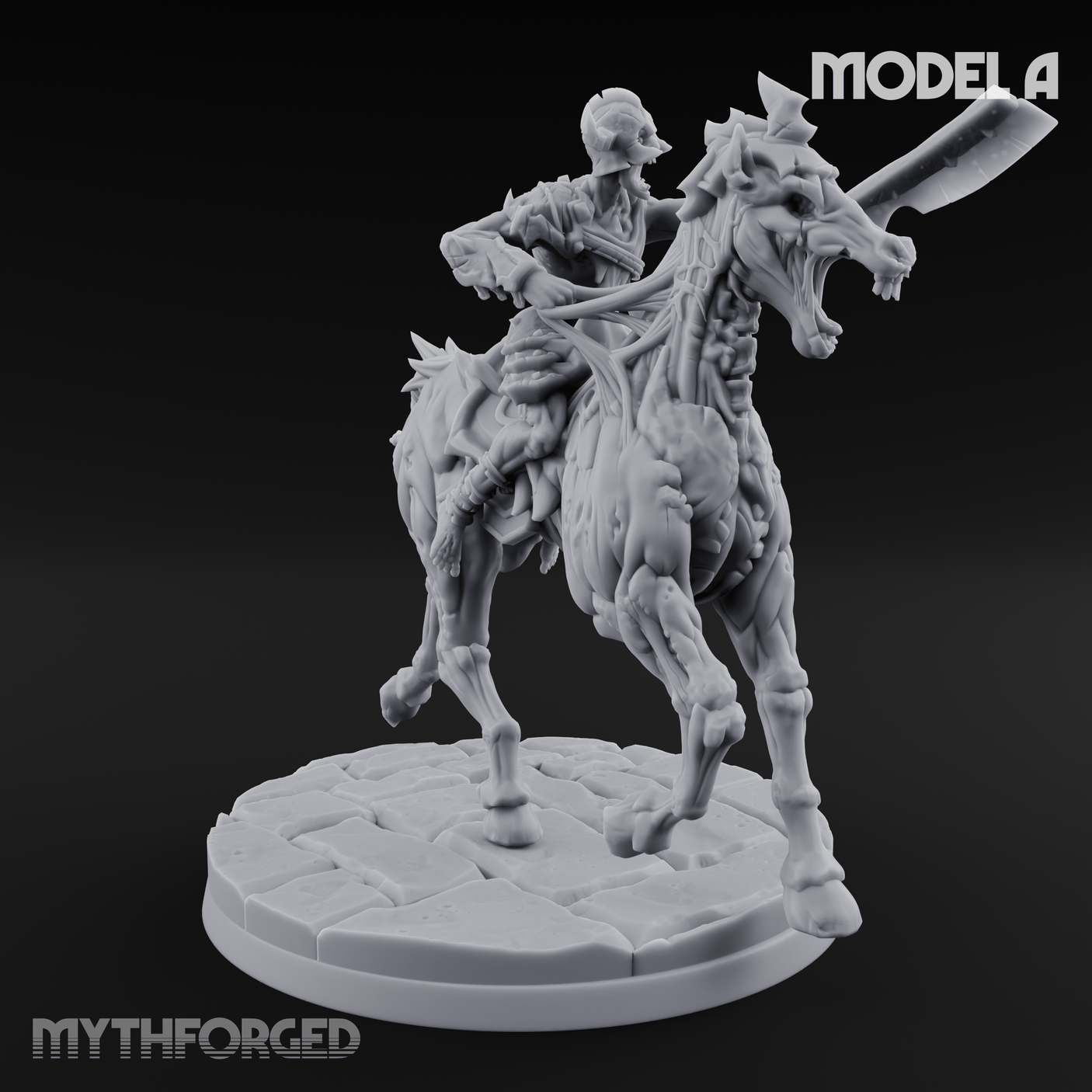 Axe Raised Victorious Ghoul Riders Miniature for Dungeons and Dragons, Pathfinder or other TTRPGs