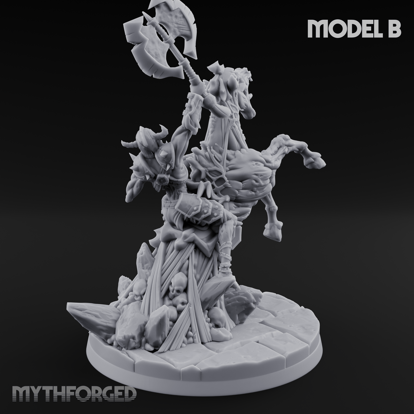 Axe Raised Victorious Ghoul Riders B Miniature for Dungeons and Dragons, Pathfinder or other TTRPGs