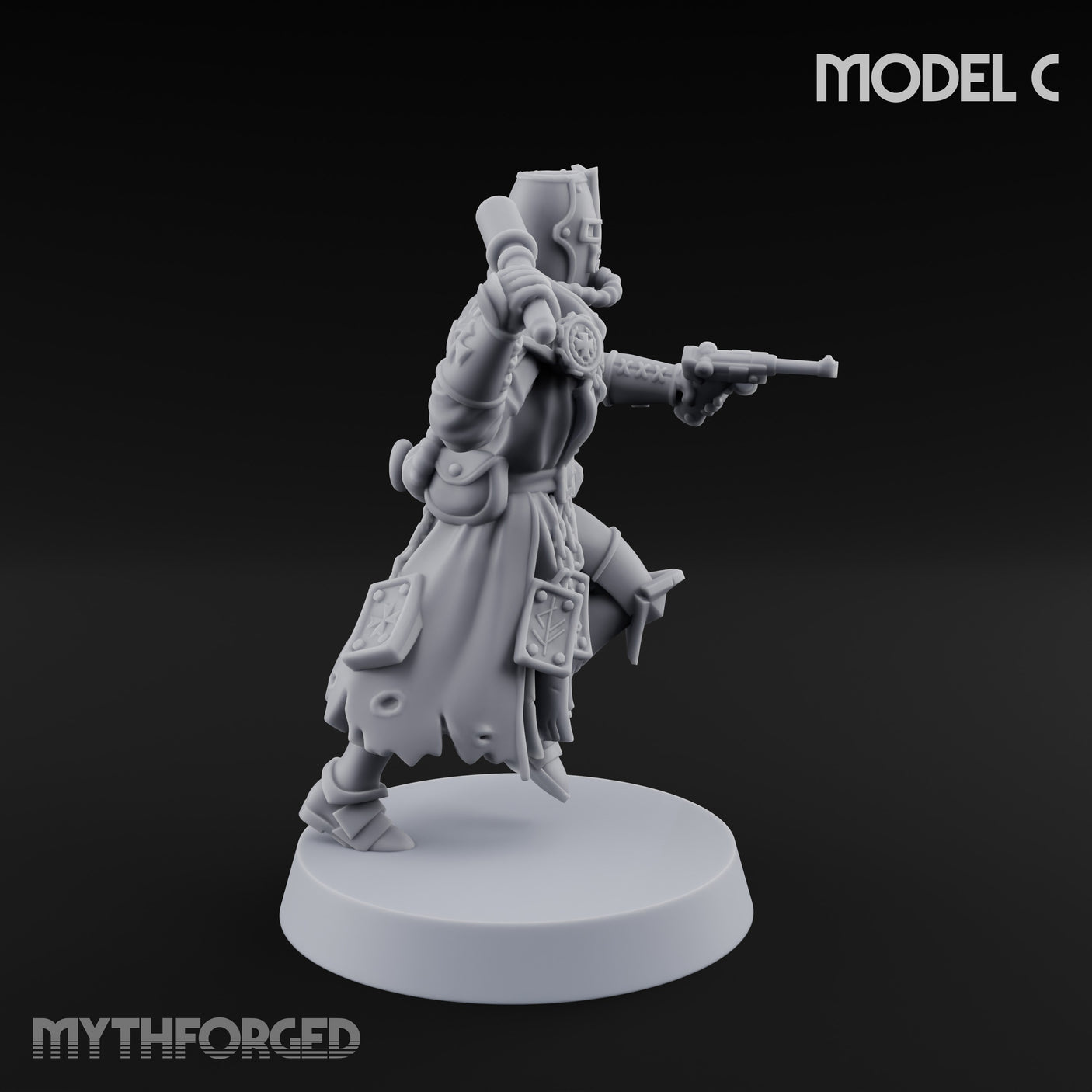 Rifle Bearing Steampunk Templar C Miniature for Dungeons and Dragons, Pathfinder or other TTRPGs