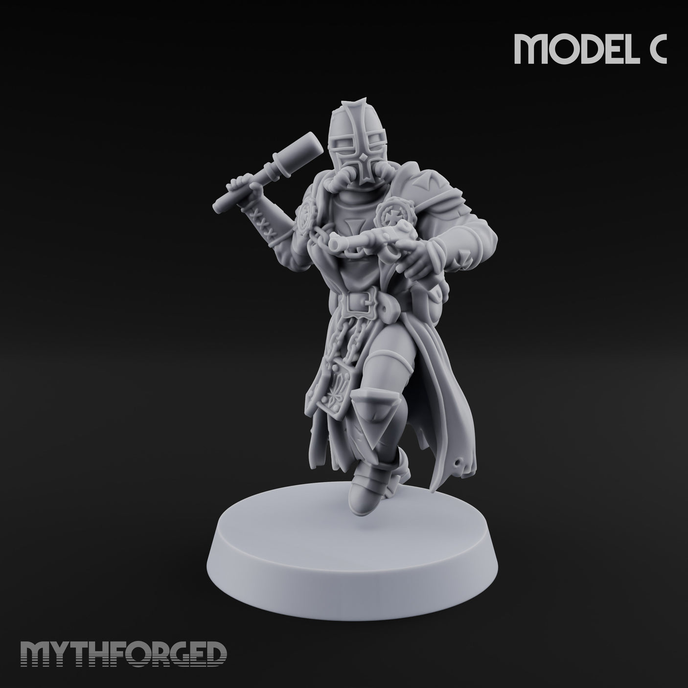 Rifle Bearing Steampunk Templar C Miniature for Dungeons and Dragons, Pathfinder or other TTRPGs