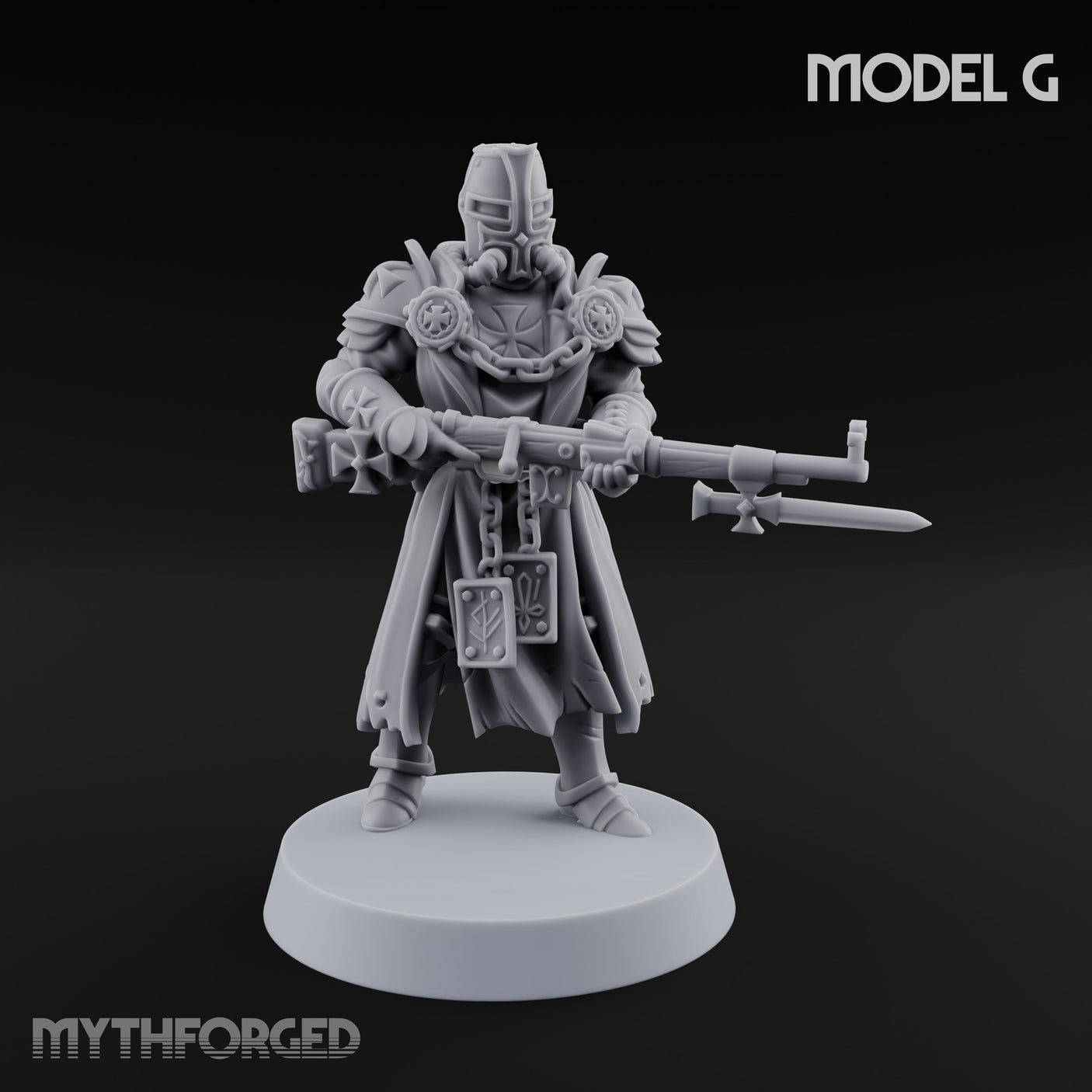 Rifle Bearing Steampunk Templar G Miniature for Dungeons and Dragons, Pathfinder or other TTRPGs