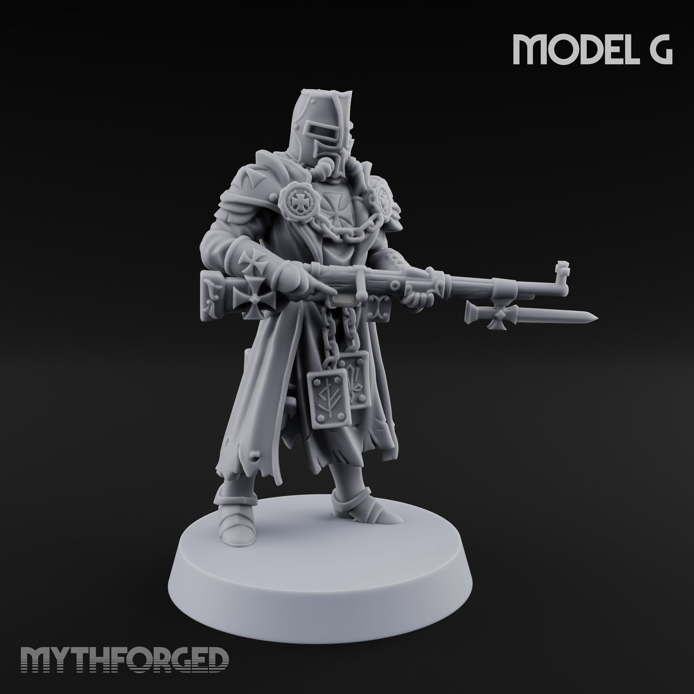 Rifle Bearing Steampunk Templar G Miniature for Dungeons and Dragons, Pathfinder or other TTRPGs