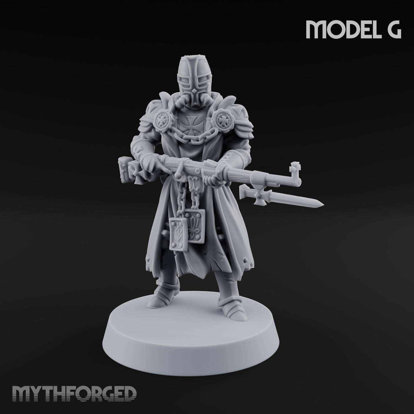Rifle Bearing Steampunk Templar G Miniature for Dungeons and Dragons, Pathfinder or other TTRPGs