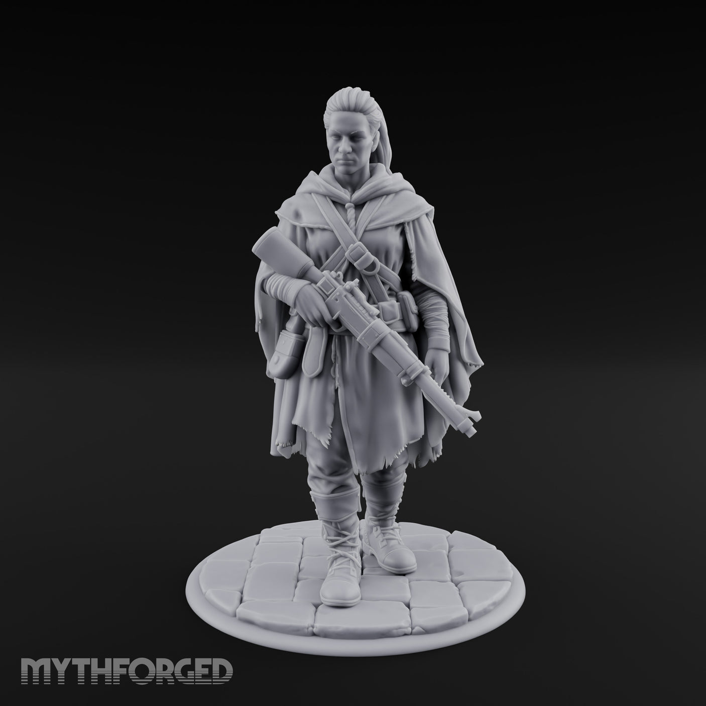 Rifle-Cradling Cloak-Wrapped Human Wanderer Miniature for Dungeons and Dragons, Pathfinder or other TTRPGs