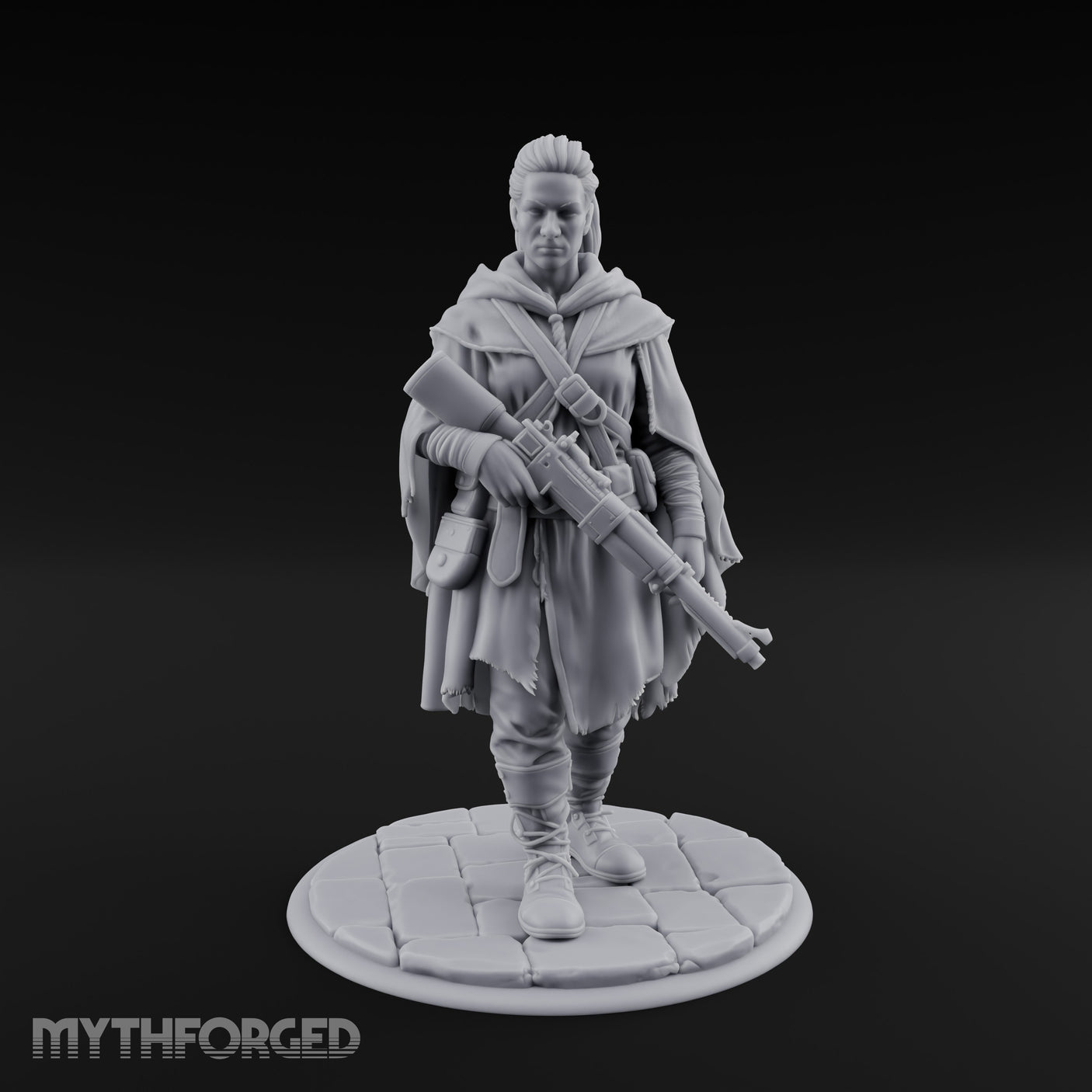 Rifle-Cradling Cloak-Wrapped Human Wanderer Miniature for Dungeons and Dragons, Pathfinder or other TTRPGs