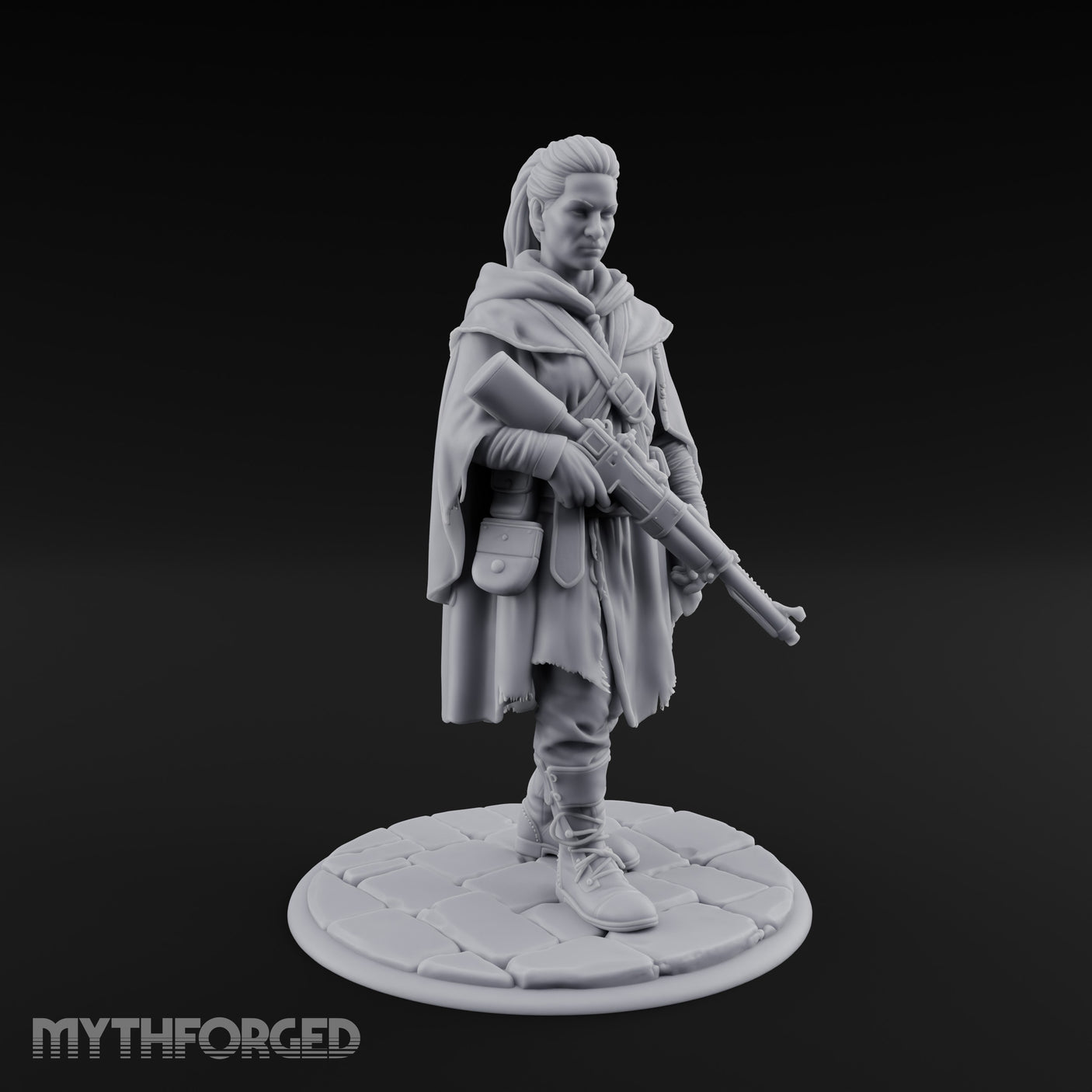 Rifle-Cradling Cloak-Wrapped Human Wanderer Miniature for Dungeons and Dragons, Pathfinder or other TTRPGs