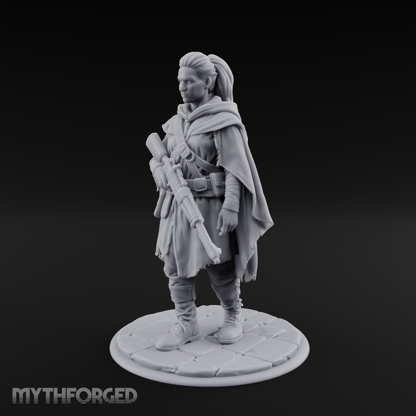 Rifle-Cradling Cloak-Wrapped Human Wanderer Miniature for Dungeons and Dragons, Pathfinder or other TTRPGs