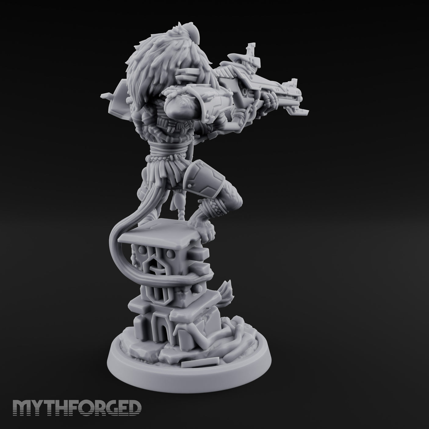 Rifle Levelling Ruin Perching Simian Sniper Miniature for Dungeons and Dragons, Pathfinder or other TTRPGs