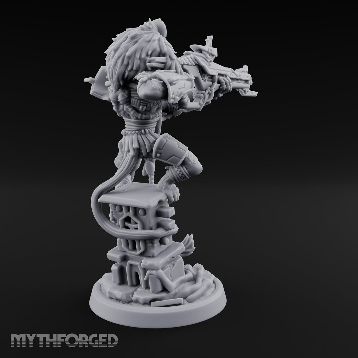Rifle Levelling Ruin Perching Simian Sniper Miniature for Dungeons and Dragons, Pathfinder or other TTRPGs