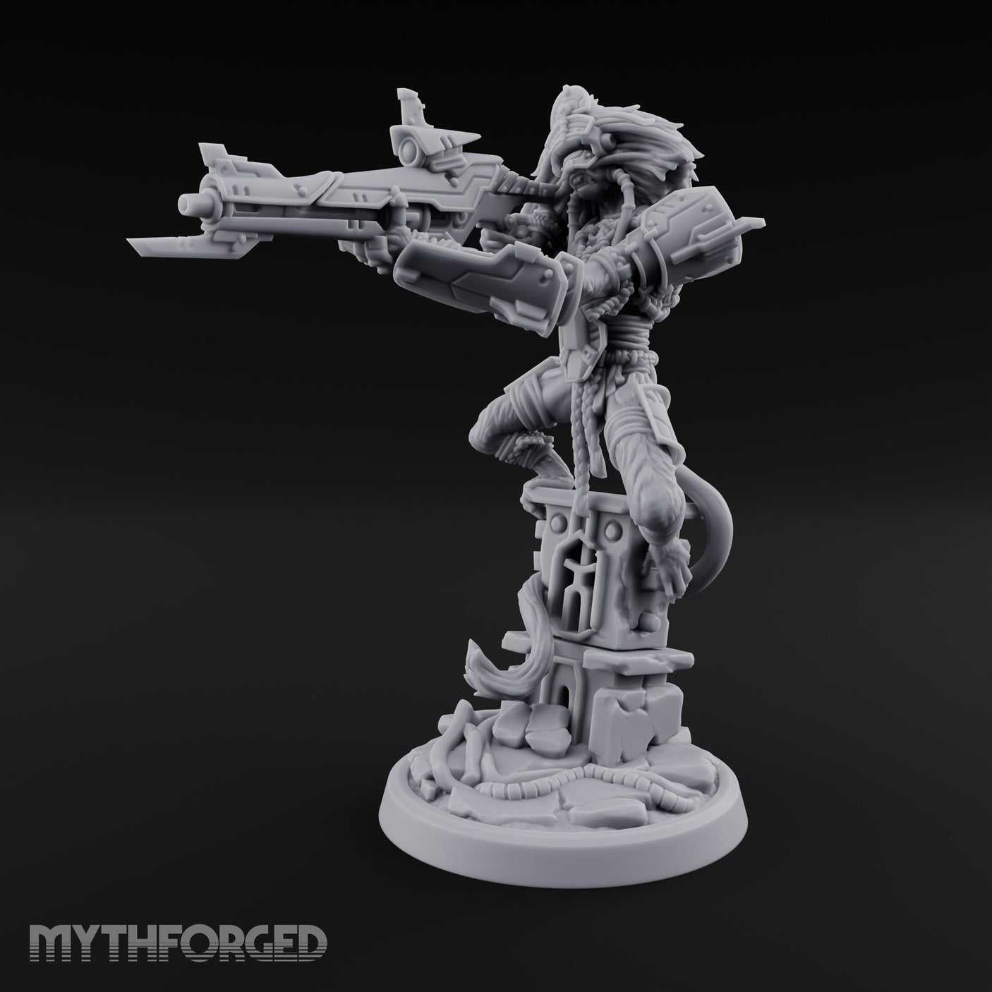 Rifle Levelling Ruin Perching Simian Sniper Miniature for Dungeons and Dragons, Pathfinder or other TTRPGs