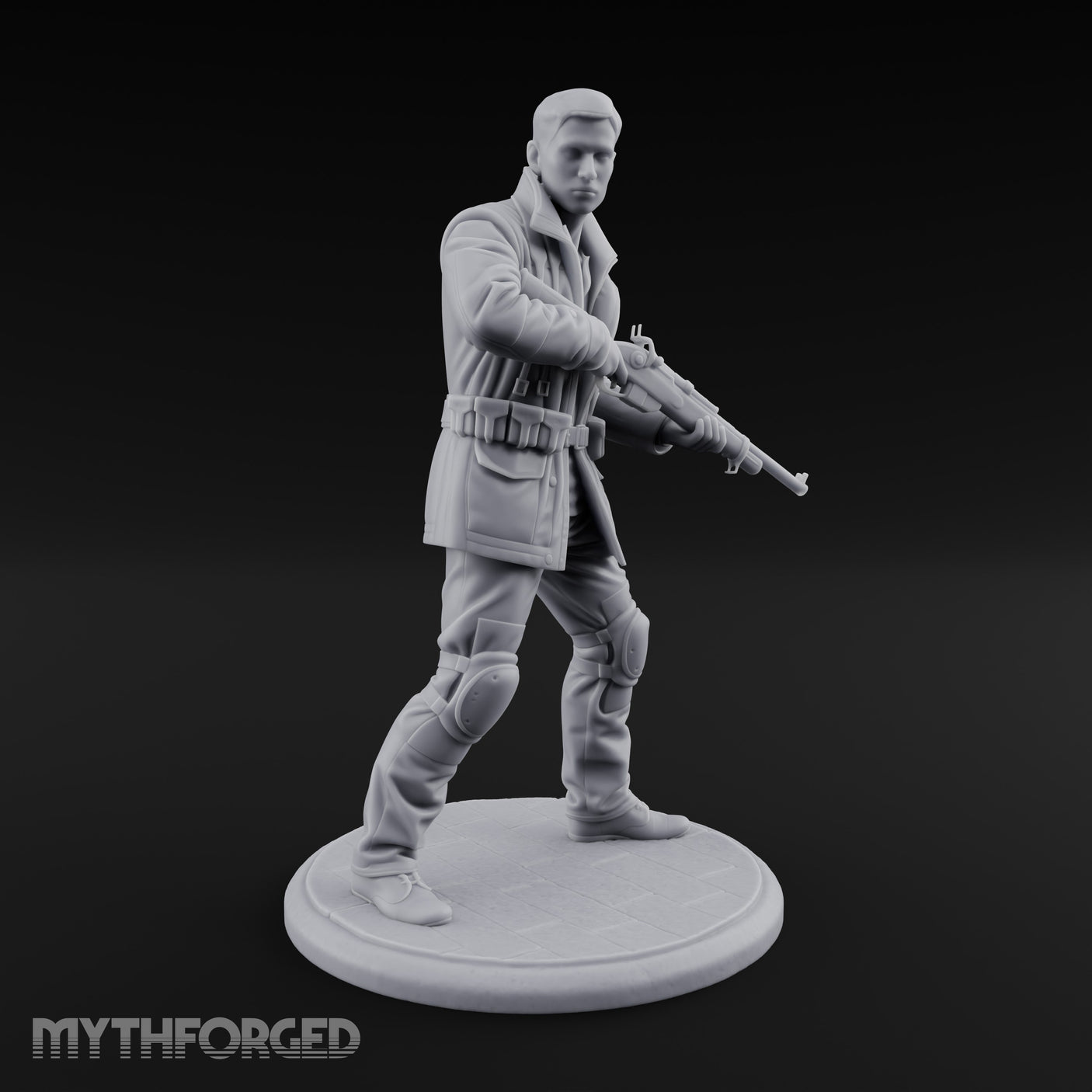 Rifle Sweeping Human Resistance Fighter Miniature for Dungeons and Dragons, Pathfinder or other TTRPGs