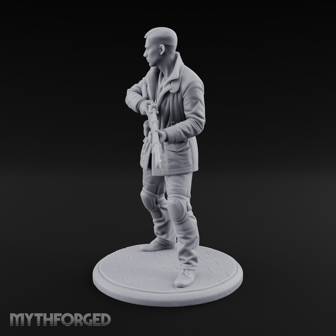 Rifle Sweeping Human Resistance Fighter Miniature for Dungeons and Dragons, Pathfinder or other TTRPGs