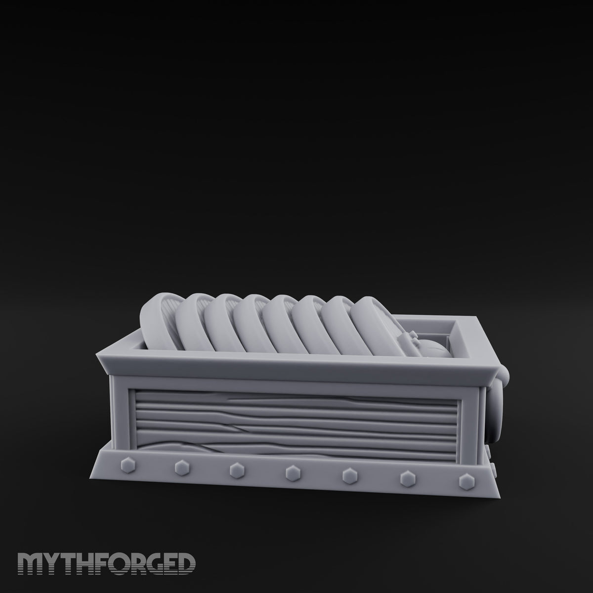 Ring-Handled Rivet-Footed Rope Storage Crate Miniature for Dungeons and Dragons, Pathfinder or other TTRPGs