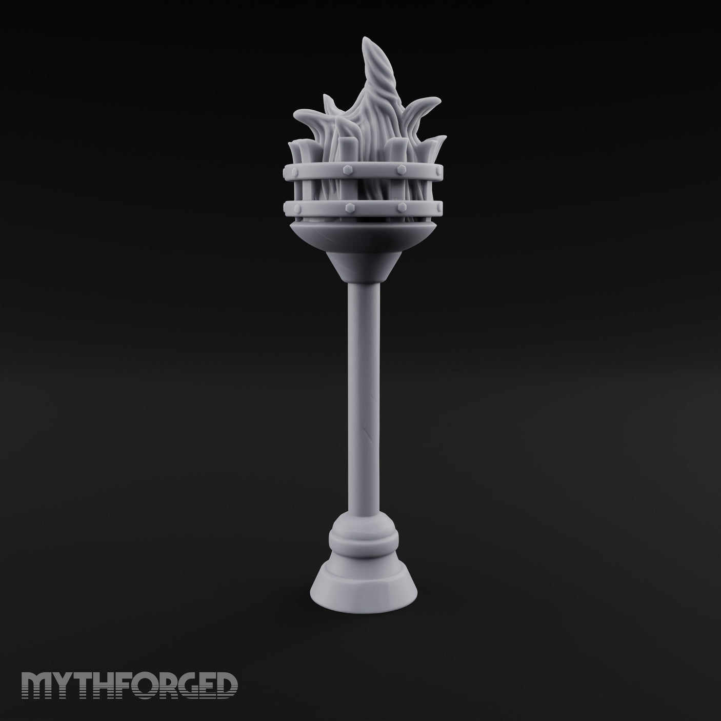 Rivet-Banded Flame-Surging Standing Torch Brazier Post gallery 2
