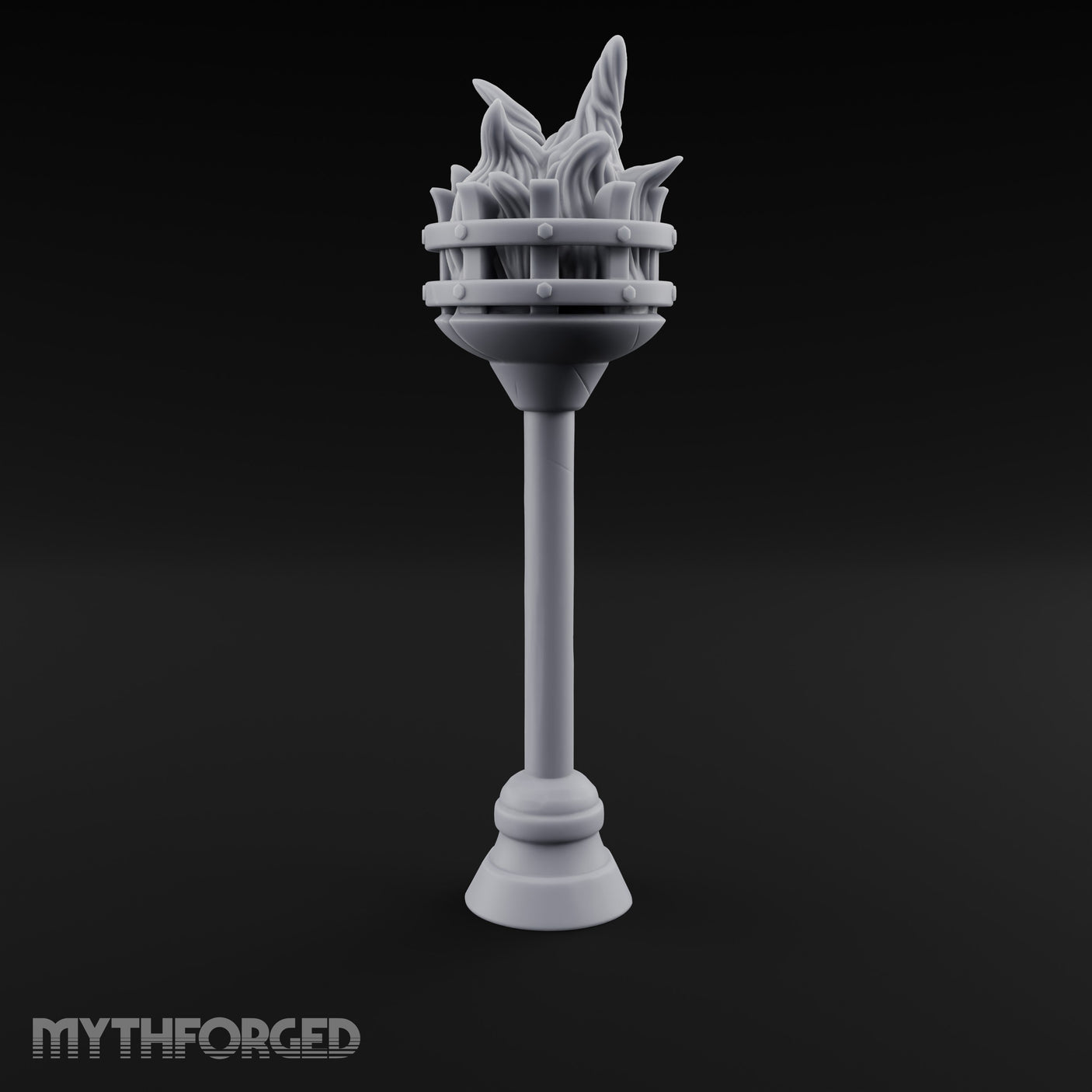 Rivet-Banded Roaring-Flame Standing Brazier Miniature for Dungeons and Dragons, Pathfinder or other TTRPGs