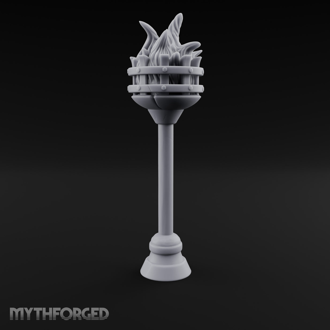 Rivet-Banded Roaring-Flame Standing Brazier Miniature for Dungeons and Dragons, Pathfinder or other TTRPGs