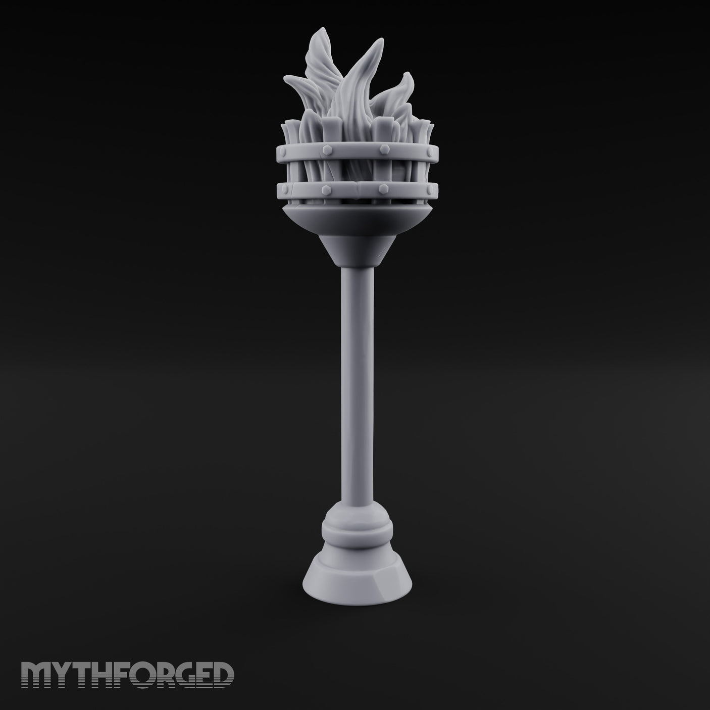 Rivet-Banded Roaring-Flame Standing Brazier Miniature for Dungeons and Dragons, Pathfinder or other TTRPGs