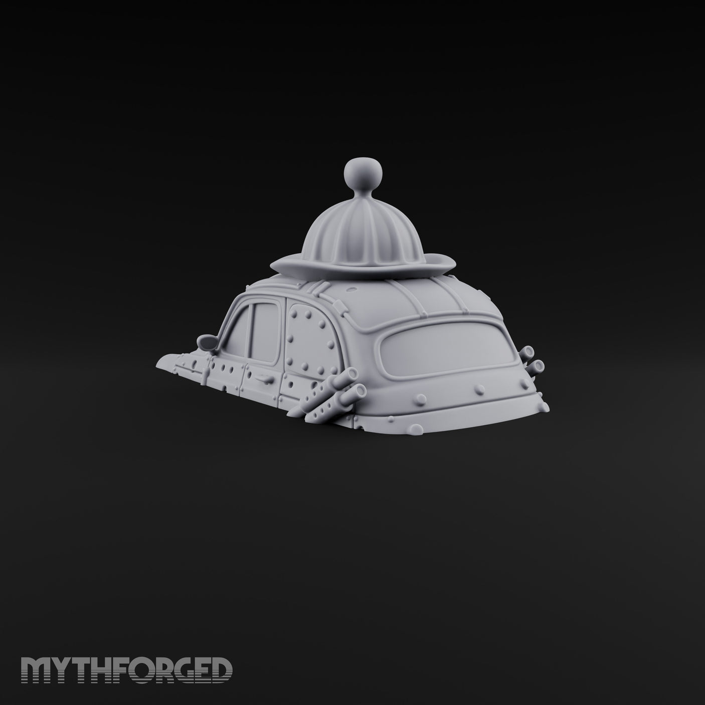 Rivet-Plated Dome-Capped Steampunk Automobile Miniature for Dungeons and Dragons, Pathfinder or other TTRPGs