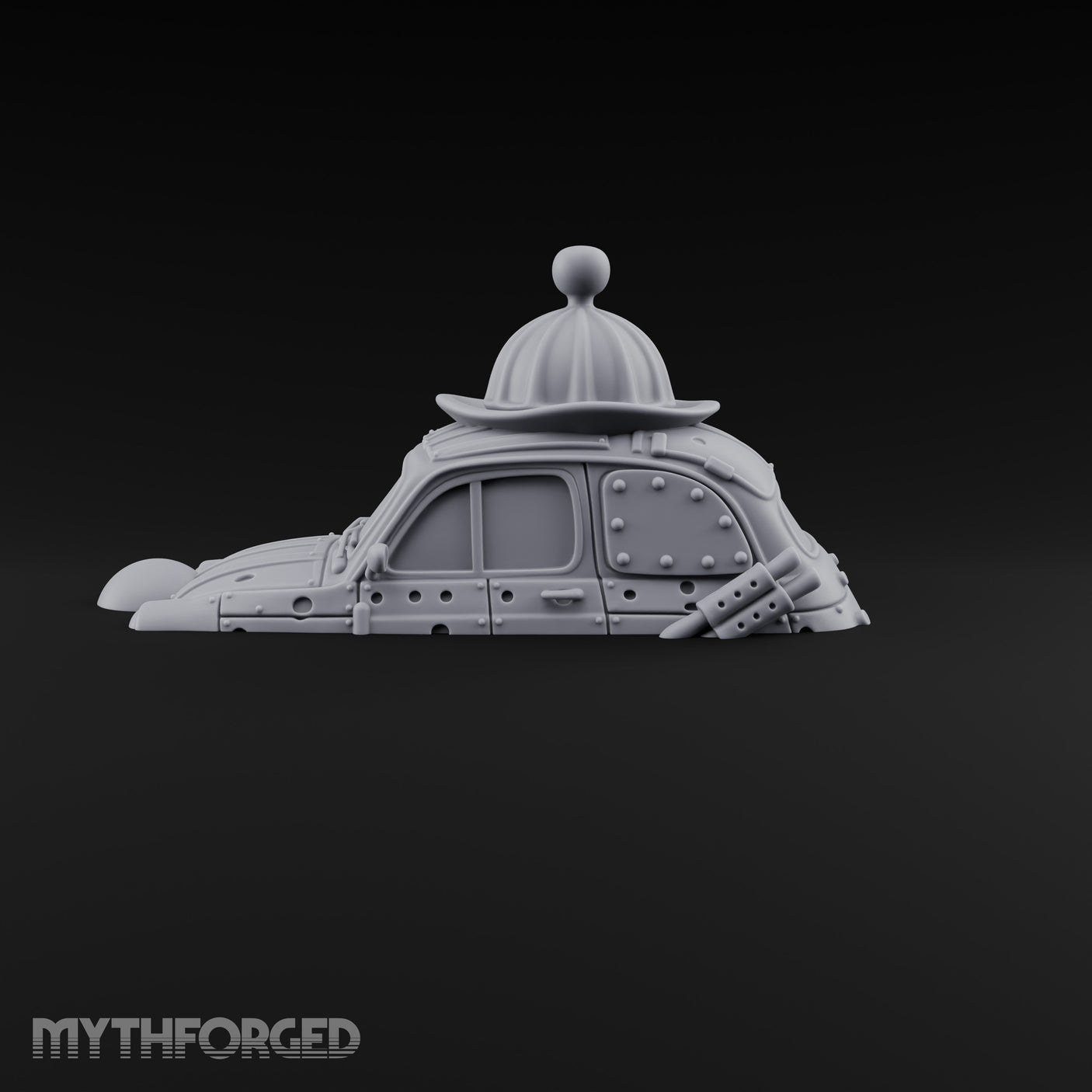 Rivet-Plated Dome-Capped Steampunk Automobile Miniature for Dungeons and Dragons, Pathfinder or other TTRPGs