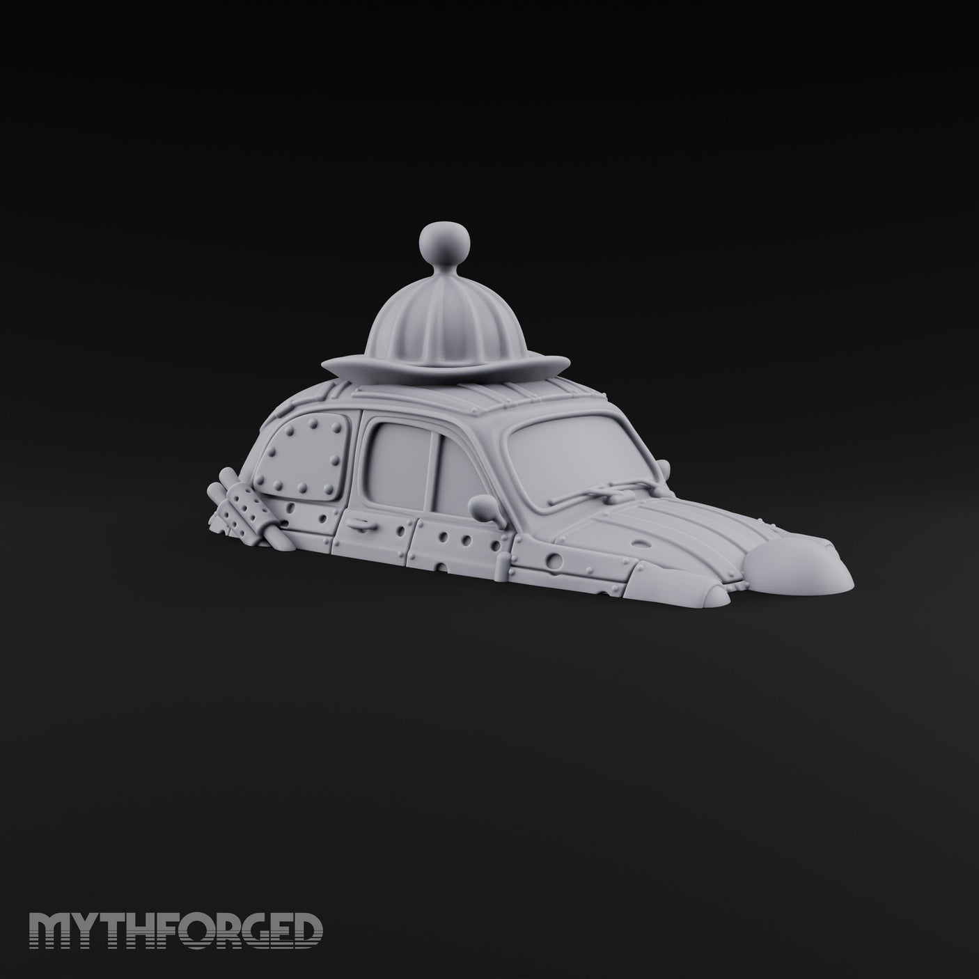 Rivet-Plated Dome-Capped Steampunk Automobile Miniature for Dungeons and Dragons, Pathfinder or other TTRPGs