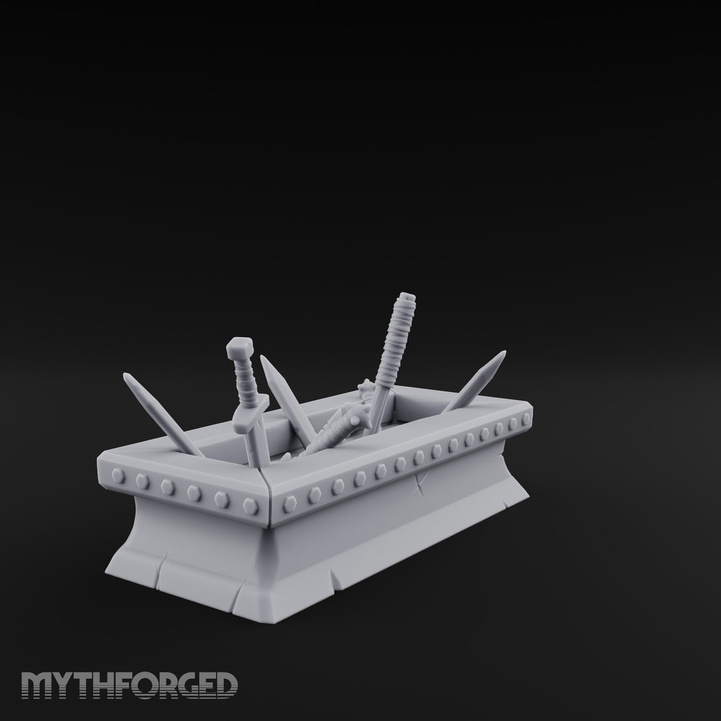 Rivet-Studded Blade-Filled Armory Weapon Trough Miniature for Dungeons and Dragons, Pathfinder or other TTRPGs