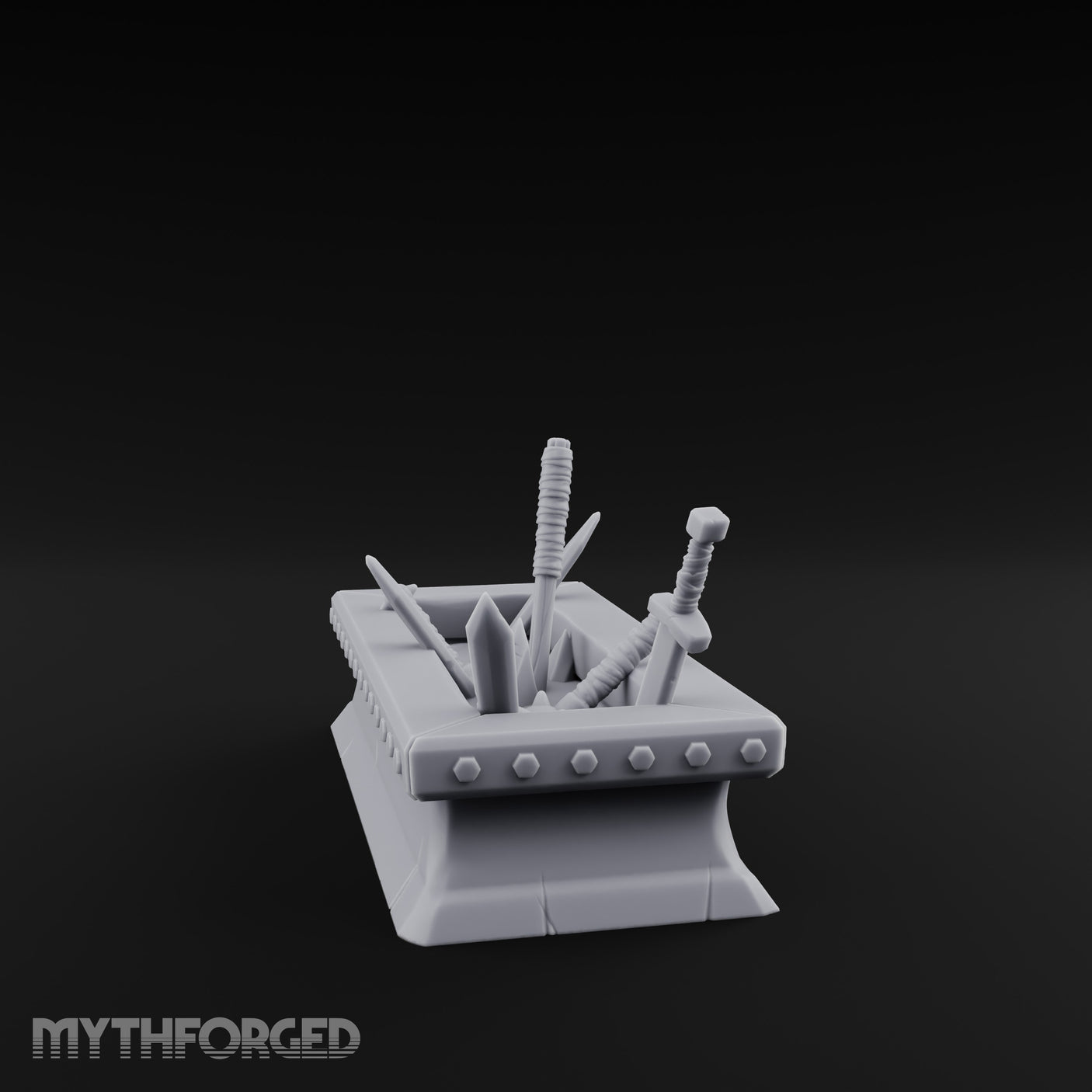 Rivet-Studded Blade-Filled Armory Weapon Trough Miniature for Dungeons and Dragons, Pathfinder or other TTRPGs