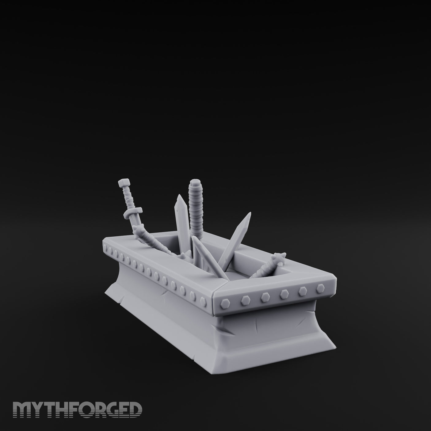 Rivet-Studded Blade-Filled Armory Weapon Trough Miniature for Dungeons and Dragons, Pathfinder or other TTRPGs