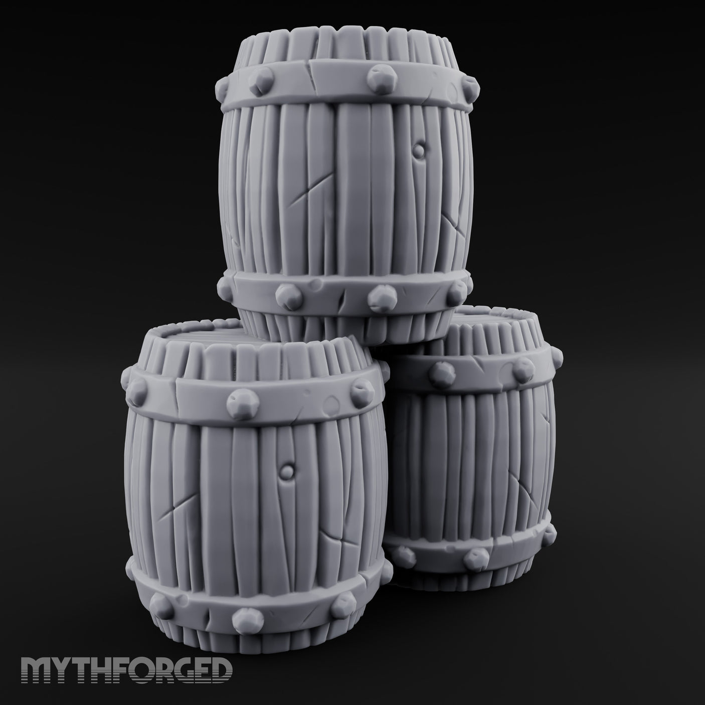 Rivet-Studded Split-Grain Stacked Storage Barrels Miniature for Dungeons and Dragons, Pathfinder or other TTRPGs