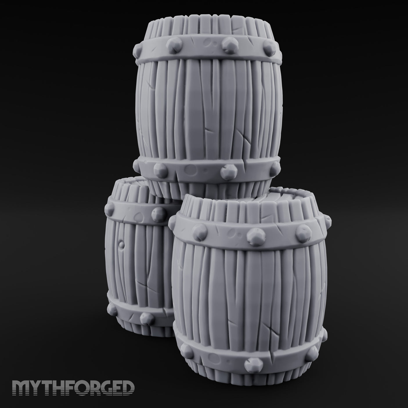 Rivet-Studded Split-Grain Stacked Storage Barrels Miniature for Dungeons and Dragons, Pathfinder or other TTRPGs