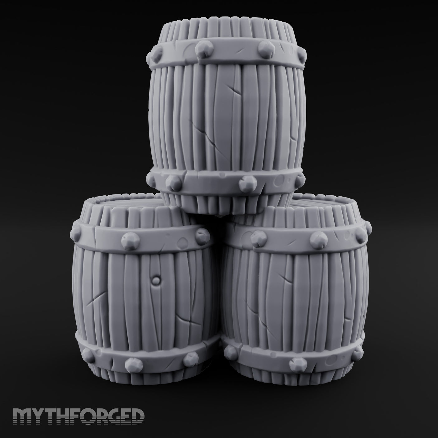 Rivet-Studded Split-Grain Stacked Storage Barrels Miniature for Dungeons and Dragons, Pathfinder or other TTRPGs
