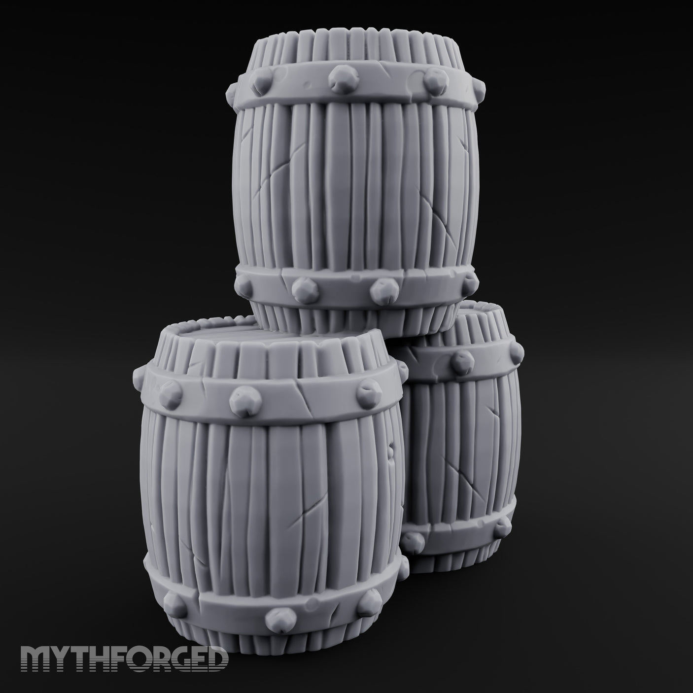 Rivet-Studded Split-Grain Stacked Storage Barrels Miniature for Dungeons and Dragons, Pathfinder or other TTRPGs