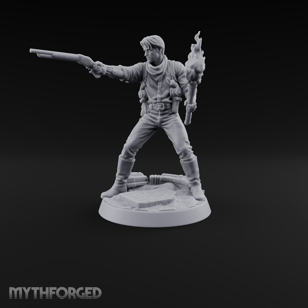 Torchlit Aim Human Gunslinger Miniature for Dungeons and Dragons, Pathfinder or other TTRPGs
