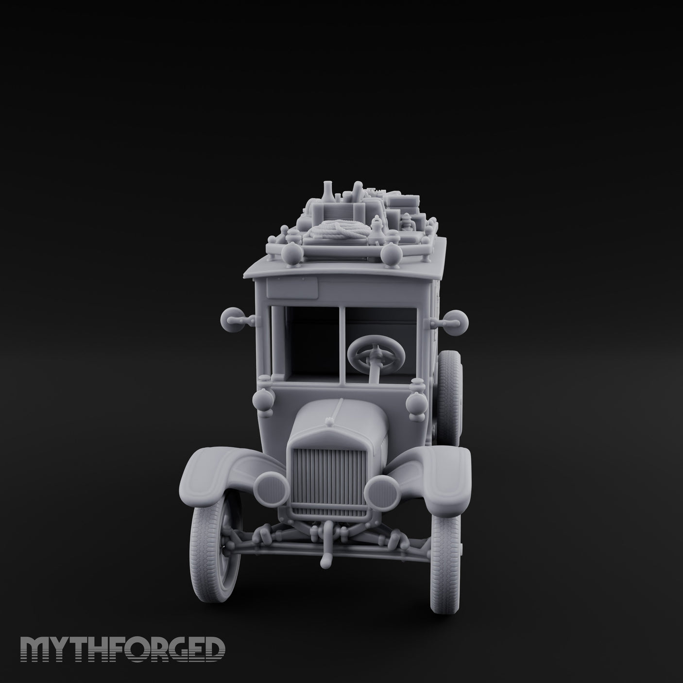 Roof-Laden Sign-Emblazoned Mystery Wagon Miniature for Dungeons and Dragons, Pathfinder or other TTRPGs