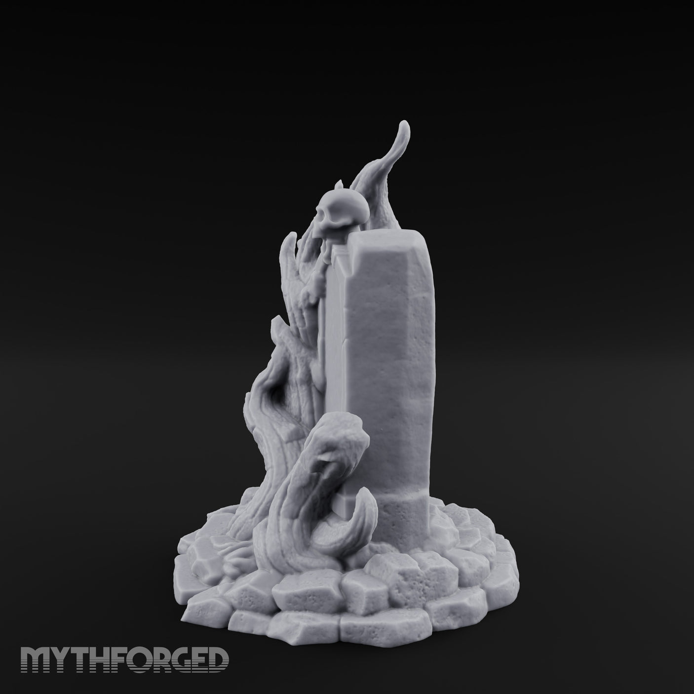 Root-Clutched Skull-Crowned Gravestone Miniature for Dungeons and Dragons, Pathfinder or other TTRPGs
