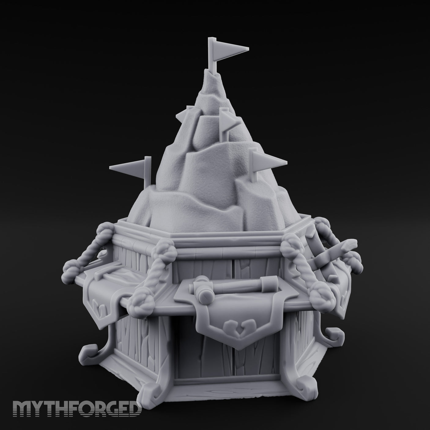 Rope-Bound Flag-Topped Mountain Peak Outpost Miniature for Dungeons and Dragons, Pathfinder or other TTRPGs