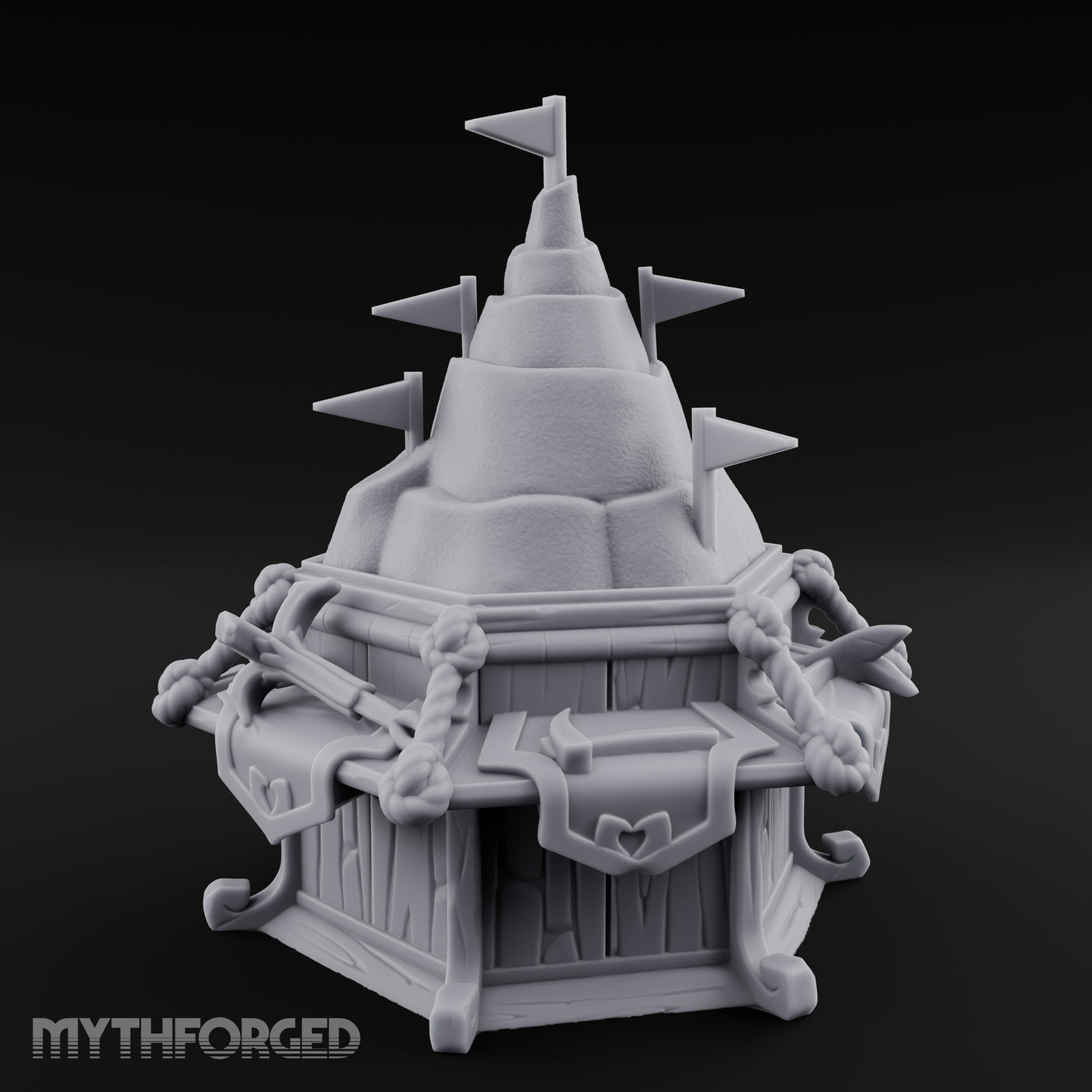 Rope-Bound Flag-Topped Mountain Peak Outpost Miniature for Dungeons and Dragons, Pathfinder or other TTRPGs