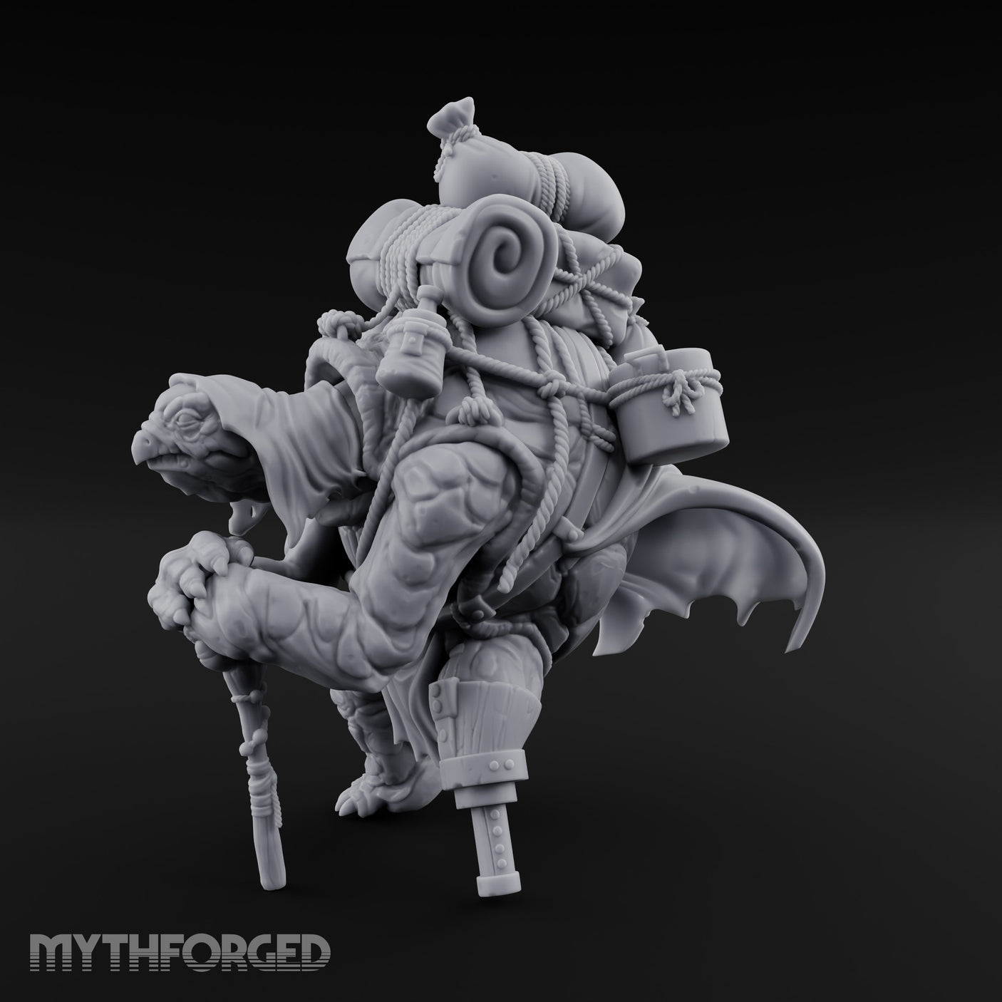 Rope-Bound Pack-Laden Tortle Traveller Miniature for Dungeons and Dragons, Pathfinder or other TTRPGs
