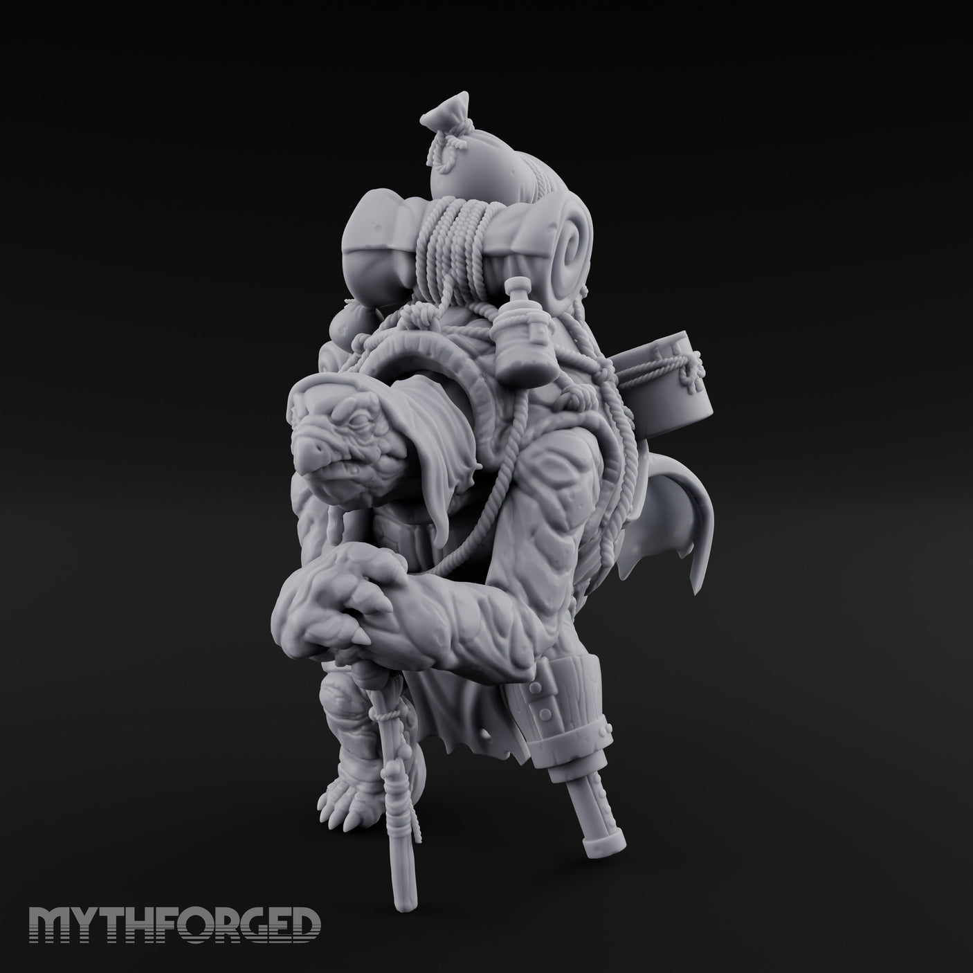 Rope-Bound Pack-Laden Tortle Traveller Miniature for Dungeons and Dragons, Pathfinder or other TTRPGs