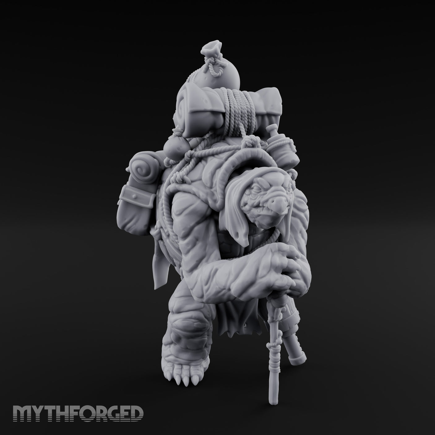 Rope-Bound Pack-Laden Tortle Traveller Miniature for Dungeons and Dragons, Pathfinder or other TTRPGs