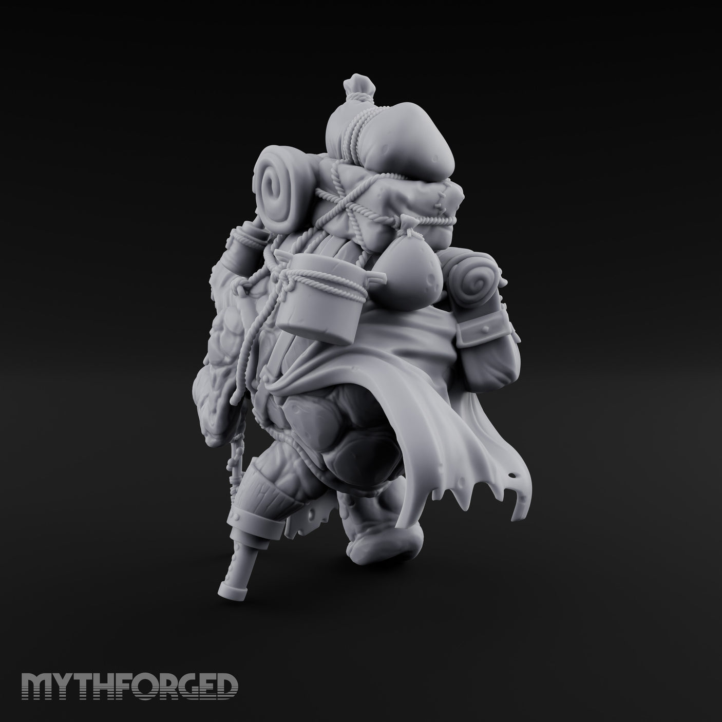 Rope-Bound Pack-Laden Tortle Traveller Miniature for Dungeons and Dragons, Pathfinder or other TTRPGs