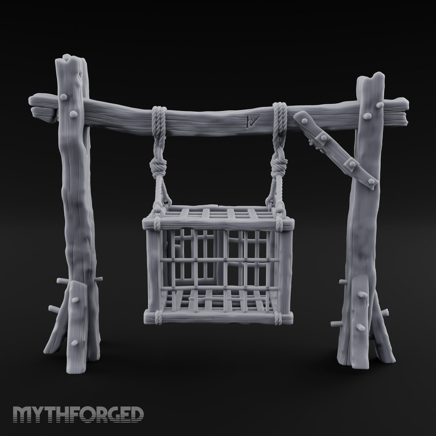 Rope-Bound Rune-Carved Hanging Prisoner Cage Miniature for Dungeons and Dragons, Pathfinder or other TTRPGs