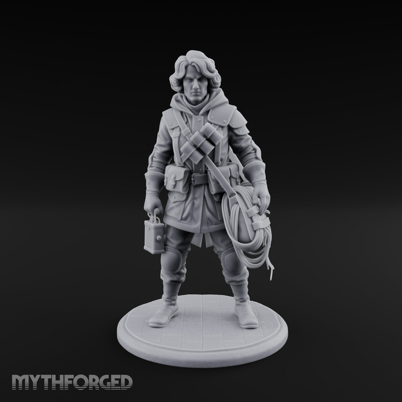 Rope Coiling Human Resistance Fighter Miniature for Dungeons and Dragons, Pathfinder or other TTRPGs