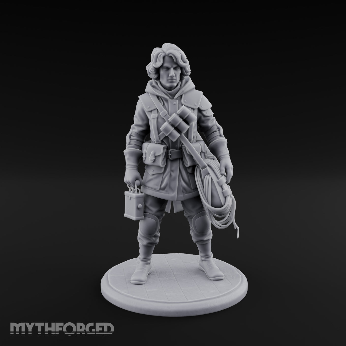 Rope Coiling Human Resistance Fighter Miniature for Dungeons and Dragons, Pathfinder or other TTRPGs